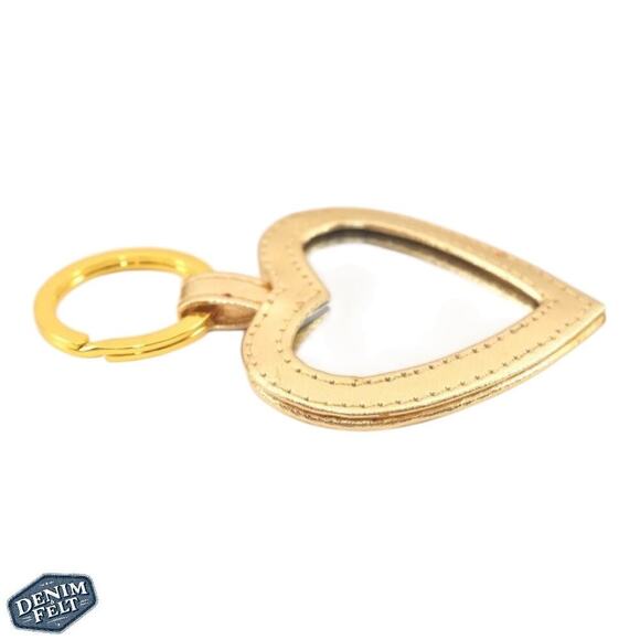Yves Saint Laurent YSL Gold Tone Leather Heart Shaped Mirror Keychain/Bag Charm - Picture 5 of 9